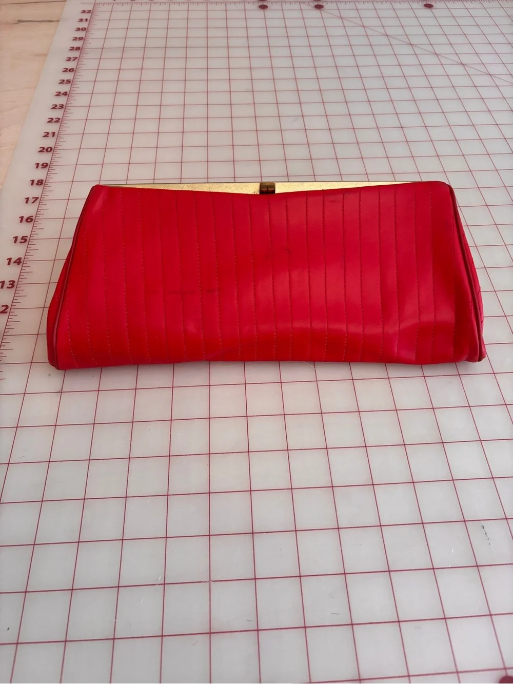 Vintage Red leather clutch with double chain strap.
